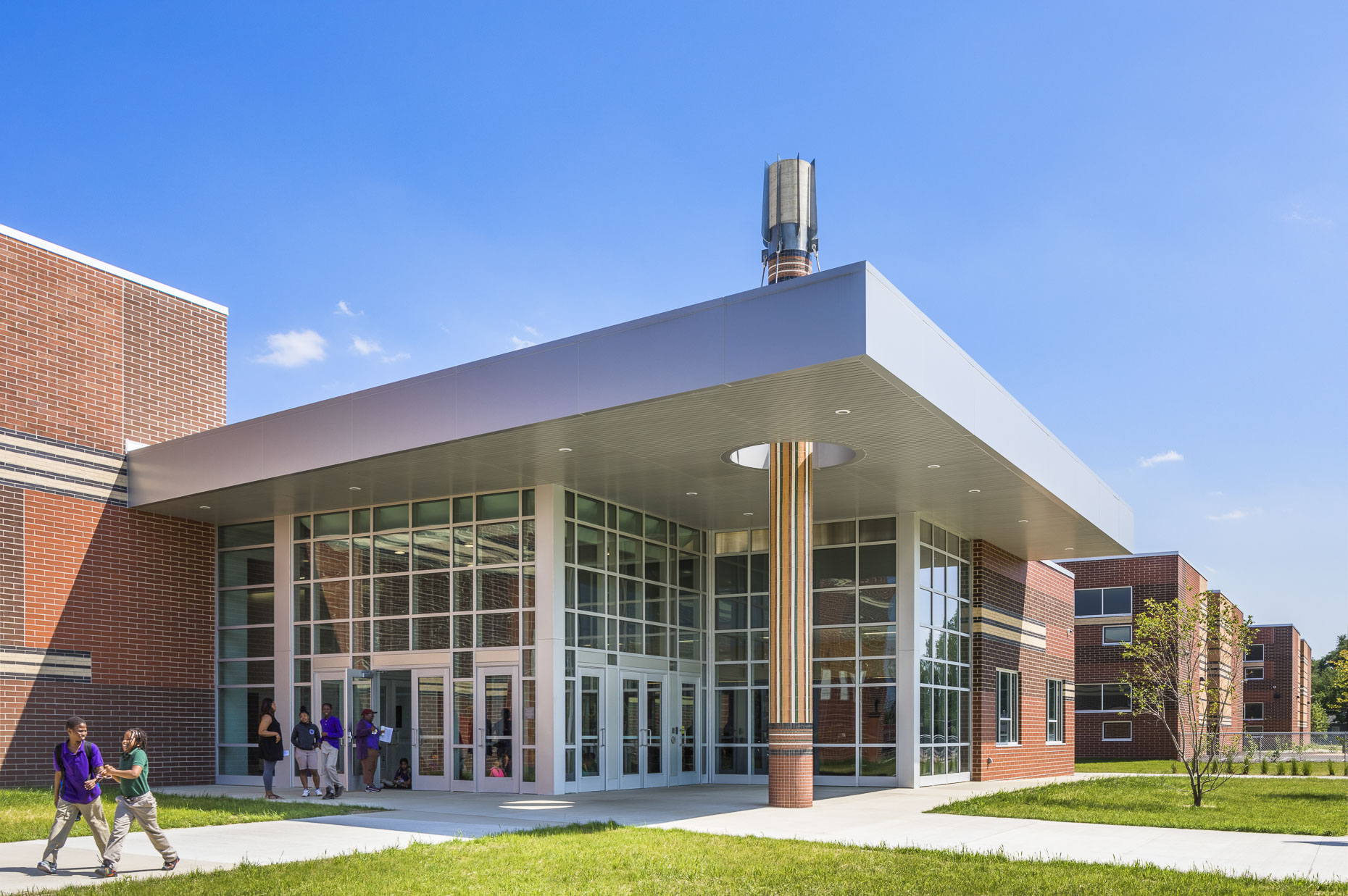 Columbus Africentric Early College K-12 by WSA Studio & HKI Associates photographed by Brad Feinknopf based in Columbus, Ohio